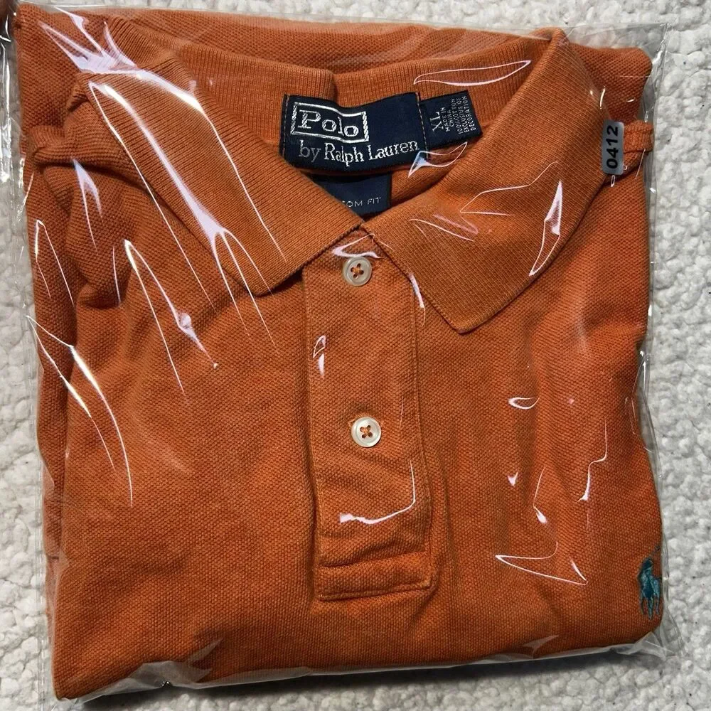 Polo Ralph Lauren Custom Fit Shirt Men XL Orange Short Sleeves 1/4 Button Cotton